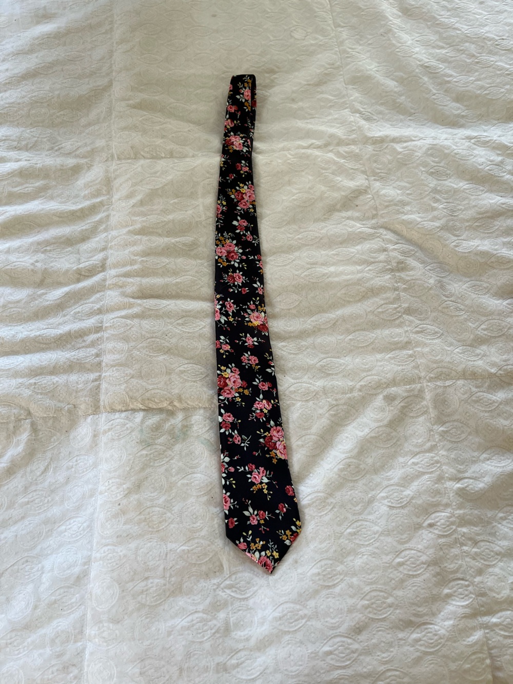 Perry Ellis Black Floral Tie with Pink and Yellow Blooms